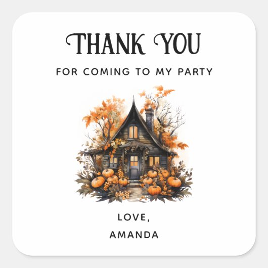幽霊のよく出るハウスバイパンプキンス感謝していハローウィンパーティ スクエアシール (正面)