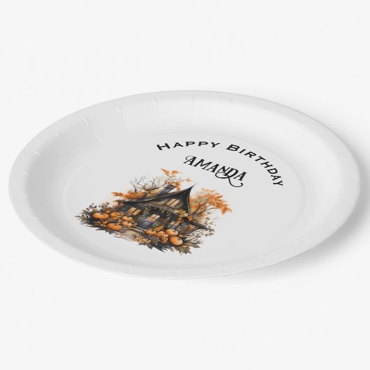 幽霊のよく出るハウスバイパンプキンズハロウィーン誕生日 ペーパープレート (アングル)