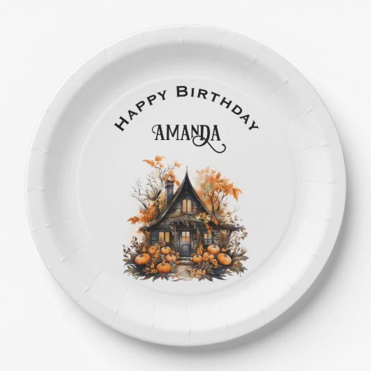 幽霊のよく出るハウスバイパンプキンズハロウィーン誕生日 ペーパープレート (正面)