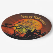幽霊のよく出るハウスフルムーングラフィックハロウィーン ペーパープレート (アングル)