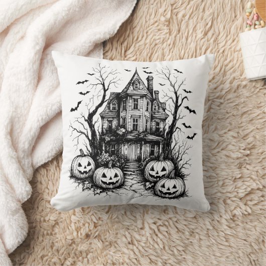 幽霊のよく出るハウスブラック&ホワイトハロウィーン クッション (ブランケット)