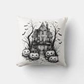 幽霊のよく出るハウスブラック&ホワイトハロウィーン クッション (正面)