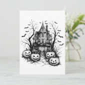 幽霊のよく出るハウスブラック&ホワイトハロウィーン 招待状 (スタンド正面)