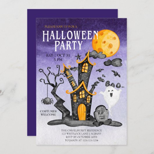 幽霊のよく出るハウス不気味インディゴスカイハローウィンパーティ 招待状 (正面/裏面)