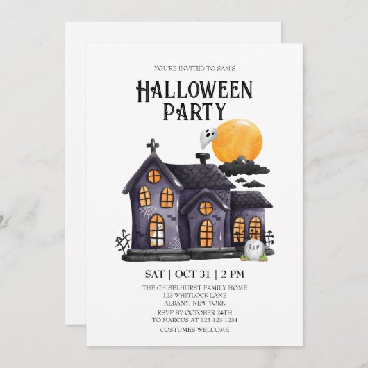 幽霊のよく出るハウス不気味幽霊ハローウィンパーティ 招待状 (正面/裏面)