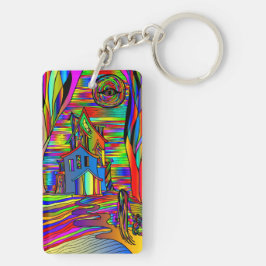 幽霊のよく出るハウス怖い抽象芸術スカラフルテイングラス キーホルダー