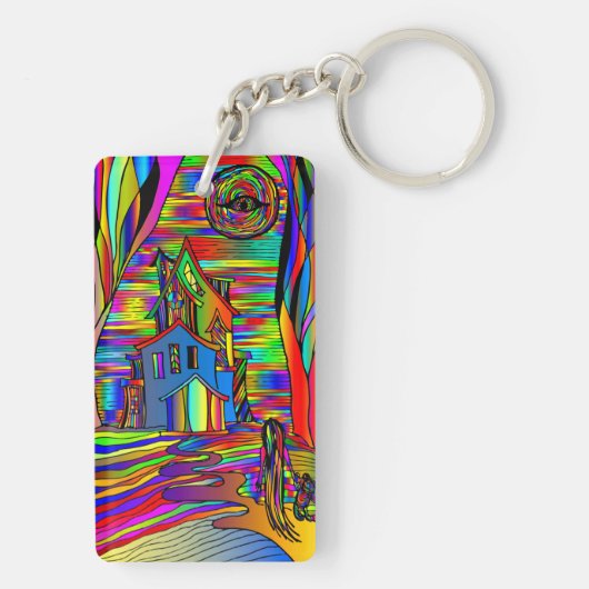 幽霊のよく出るハウス怖い抽象芸術スカラフルテイングラス キーホルダー (裏面)