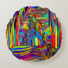 幽霊のよく出るハウス怖い抽象芸術スカラフルテイングラス ラウンドクッション