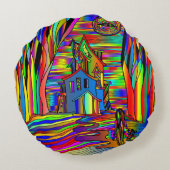 幽霊のよく出るハウス怖い抽象芸術スカラフルテイングラス ラウンドクッション (裏面)