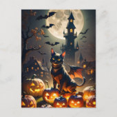 幽霊のよく出るハウス満月、黒猫ハロウィーン ポストカード (正面)