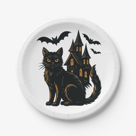 幽霊のよく出るハウス&キャット紙プレート ペーパープレート (正面)