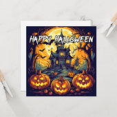 幽霊のよく出るハウス&パンプキンス |ハッピーハローウィン カード (正面/裏面インサイチュ)