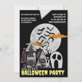 幽霊のよく出るハウス&飛んでいるこうもりハロウィーン招待状 招待状 (正面)