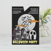幽霊のよく出るハウス&飛んでいるこうもりハロウィーン招待状 招待状 (スタンド正面)