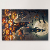 幽霊のよく出るハウス、黒猫こうもり、ジャック・オ・ランタン ジグソーパズル (横)