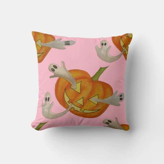 幽霊のよく出るハロウィーンのカボチャのちょうちん クッション (正面)