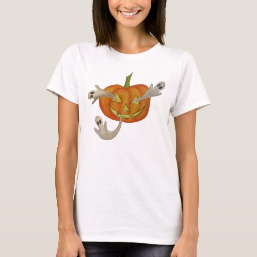 幽霊のよく出るハロウィーンのカボチャのちょうちん Tシャツ (正面)