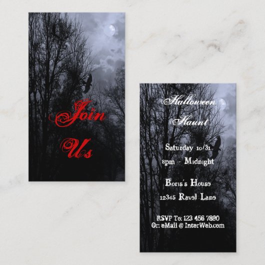幽霊のよく出るハロウィーンスカイ招待状名刺 エンクロージャーカード (正面/裏面)