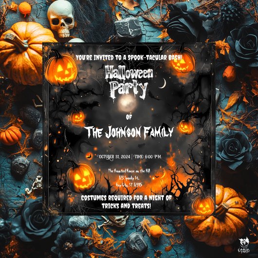 幽霊のよく出るハローウィンパーティとジャッ白熱［赤熱］光を放つクス 招待状