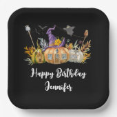 幽霊のよく出るパンプキンハウスウィズ幽霊&こうもり誕生日 ペーパープレート (正面)