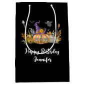 幽霊のよく出るパンプキンハウスウィズ幽霊&こうもり誕生日 ミディアムペーパーバッグ (正面)