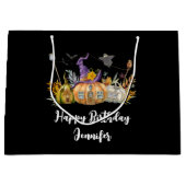 幽霊のよく出るパンプキンハウスウィズ幽霊&こうもり誕生日 ラージペーパーバッグ (正面)