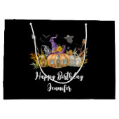 幽霊のよく出るパンプキンハウスウィズ幽霊&こうもり誕生日 ラージペーパーバッグ (裏面)