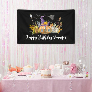 幽霊のよく出るパンプキンハウスウィズ幽霊&こうもり誕生日 横断幕