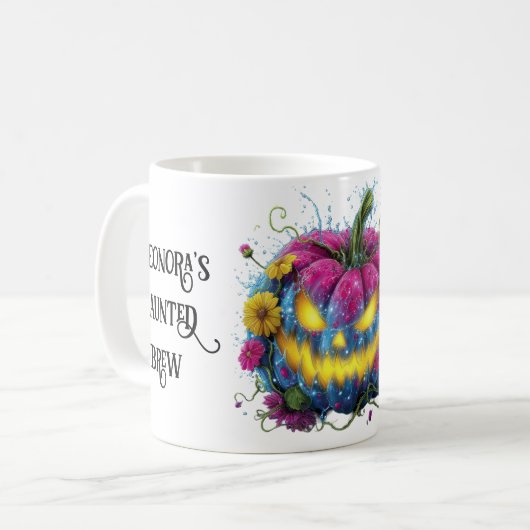 幽霊のよく出るブルハロウィーン開花パンプキン コーヒーマグカップ (正面左)
