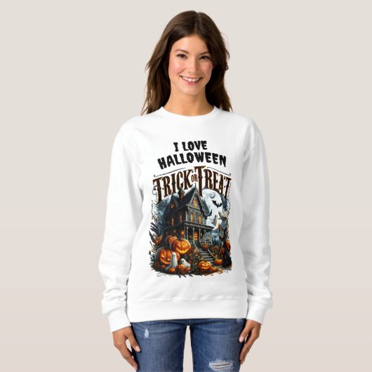 幽霊のよく出る不気味なハロウィーンの夜の家 スウェットシャツ (正面フル)