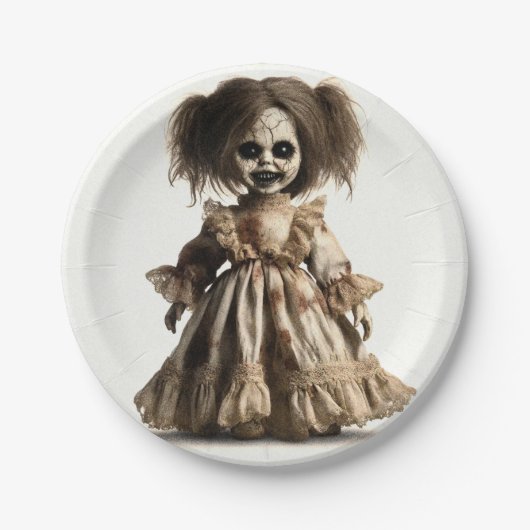 幽霊のよく出る人形不気味ハロウィーンの衣装パーティー ペーパープレート (正面)