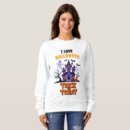 幽霊のよく出る家おもしろいハロウィーンの御馳走! スウェットシャツ (正面フル)