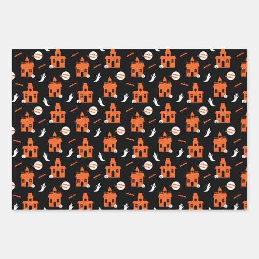 幽霊のよく出る家、踊り骨格及びクモ ラッピングペーパーシート (正面3)