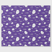 幽霊のよく出る幽霊と雲ダークパープルハロウィーン ラッピングペーパー (フラット)