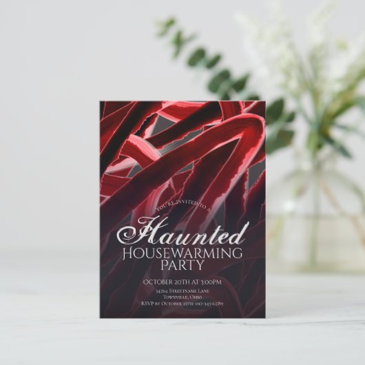 幽霊のよく出る引っ越し祝いパーティーハローウィンパーティ インビテーションポストカード (スタンド正面)