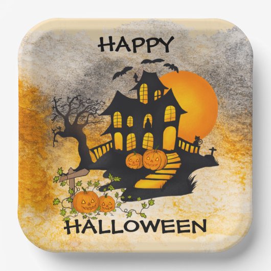 幽霊のよく出るHouse Jack O'lanterns, Black Cat,こうもり ペーパープレート (正面)