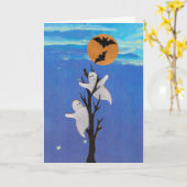 幽霊のツリーハロウィンカード カード (黄色い花)