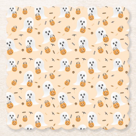 幽霊のトリックまたはハロウィーンキャンディペールパターンを処理 ペーパーコースター (正面)