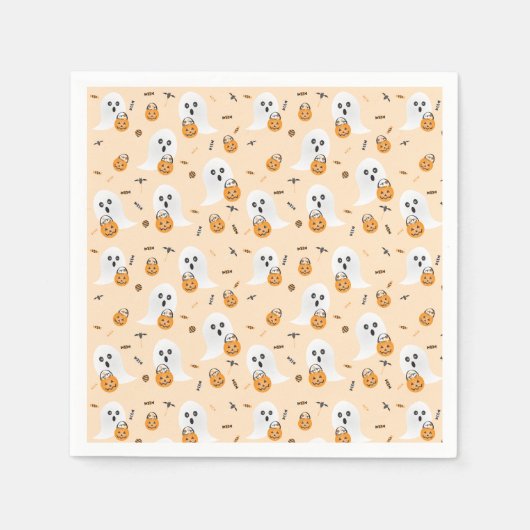 幽霊のトリックまたはパンプキンキャンディバケツの処理 スタンダードカクテルナプキン (正面)