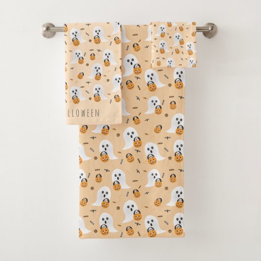 幽霊のトリックまたはパンプキンペールパターンを処理 バスタオルセット (インサイチュ)