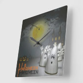 幽霊のハロウィン スクエア壁時計 (傾斜)
