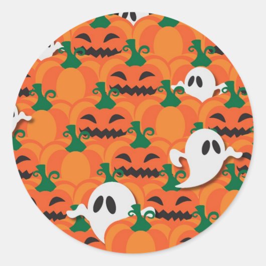 幽霊のハロウィン・パンプキンパッチ ラウンドシール (正面)