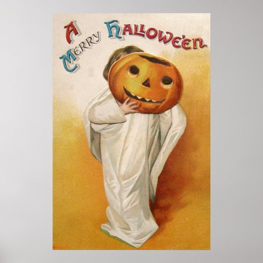 幽霊のハロウィーンのカボチャのちょうちんのカボチャ子供 ポスター (正面)