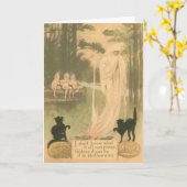 幽霊のハロウィーンのカボチャのちょうちんの黒猫の小妖精や小人 カード (黄色い花)