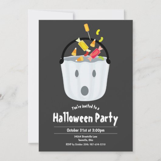 幽霊のバケツキャンデーの子供のハローウィンパーティの招待状 招待状 (正面)