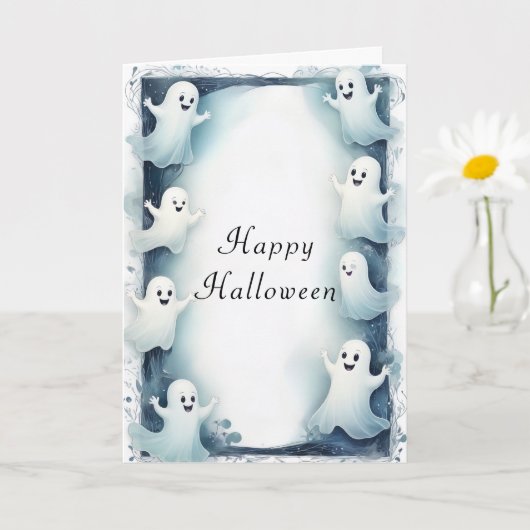幽霊のフレームデザインハロウィンスピリッツ縁ど カード (小さな植物)