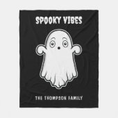 幽霊のホラー感ハロウィン モノクロ フリースブランケット (正面)