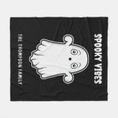幽霊のホラー感ハロウィン モノクロ フリースブランケット (正面(横))