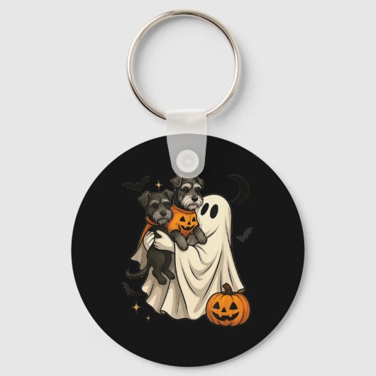 幽霊のミニチュアシュナウザーハロウィン キーホルダー (正面)