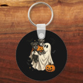 幽霊のミニチュアシュナウザーハロウィン キーホルダー (正面)
